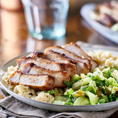 tasty blackened pork with tomatillo salsa and barley