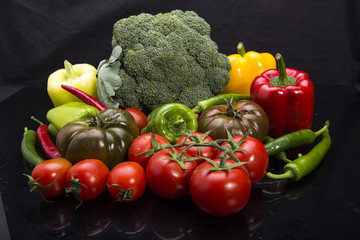 Colorful fruits and vegetables black arkapland