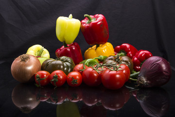 Colorful fruits and vegetables black arkapland