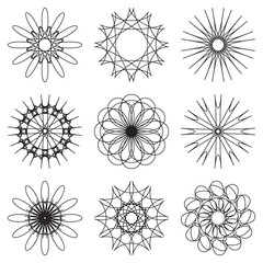 Set of contour spirographic symbols. vector illustration