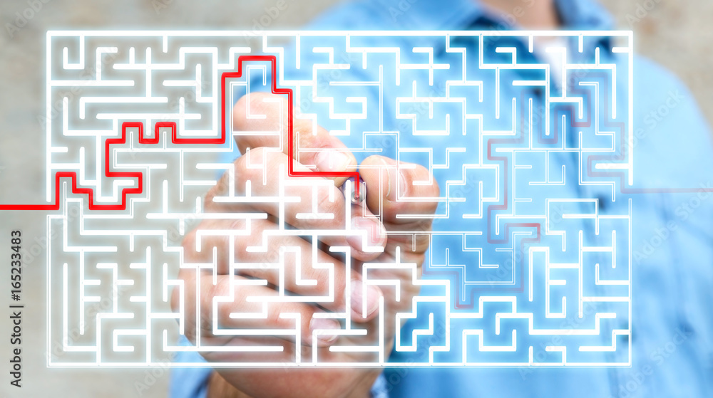 Poster Businessman searching solution of a complicated maze