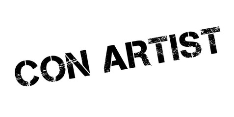 Con Artist rubber stamp. Grunge design with dust scratches. Effects can be easily removed for a clean, crisp look. Color is easily changed.