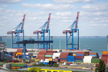 industrial sea port with containers. Container terminal.