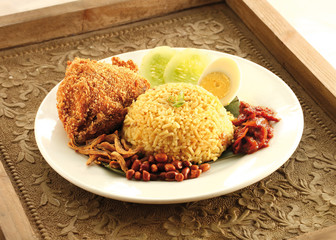 Asian food nasi briyani fried chicken