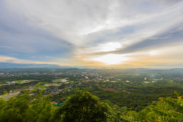 Beautiful landscape of Sunset, sky and cloudy view from top mountain Name is Phu Bo Bit, Loei, Thailand