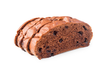 slice of chocolate chip loaf bread on white