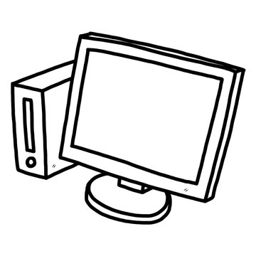 computer / cartoon vector and illustration, black and white, hand drawn, sketch style, isolated on white background.