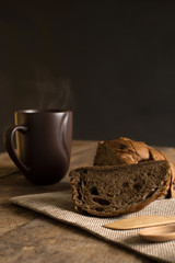 Breakfast Cappuccino coffee, cappuccino or espresso coffee put on a wood table.
