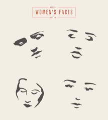 Women s faces contours, paintbrush sketch