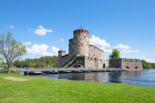 View of Olavinlinn's fortress in the sunny June afternoon. Finland, Savonlinna