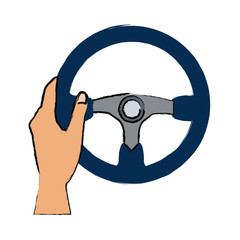 hand with steering wheel car auto control icon