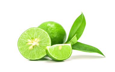 fresh sliced lime with seed on the white background