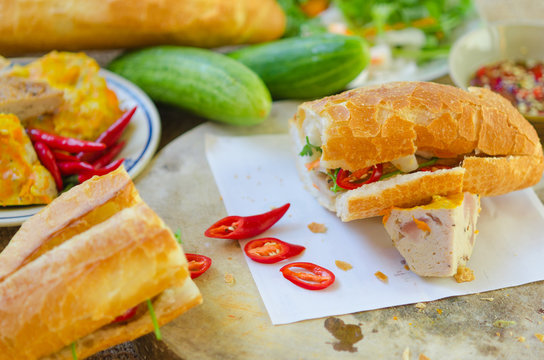 Banh Mi Cha Ca - A kind of Vietnamese sandwich with grilled fish and fresh vegetables. It's really popular in the central of Vietnam