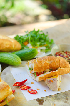 Banh Mi Cha Ca - A kind of Vietnamese sandwich with grilled fish and fresh vegetables. It's really popular in the central of Vietnam