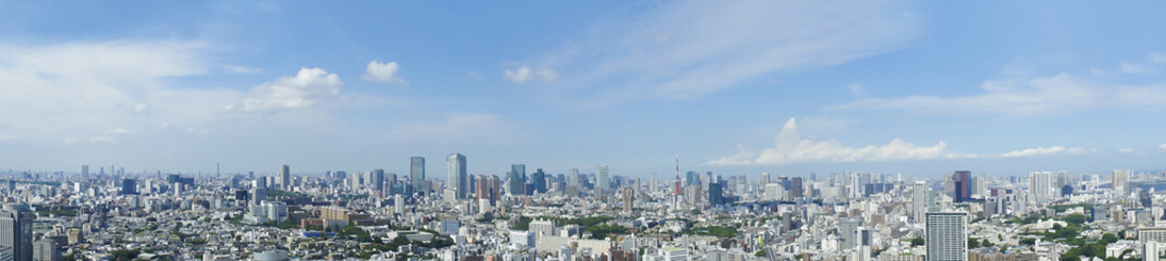 Fototapeta na wymiar 東京風景　パノラマ　7月　恵比寿からのぞむ都心全景