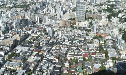 東京風景　都心の街並み　恵比寿　白金方面　戸建て住宅とマンション