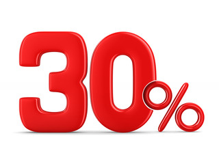 Thirty percent on white background. Isolated 3D illustration