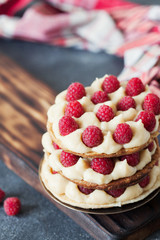 Millefeuille with vanilla cream and raspberry