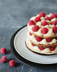 Millefeuille with vanilla cream and raspberry