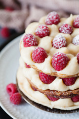 Millefeuille with vanilla cream and raspberry