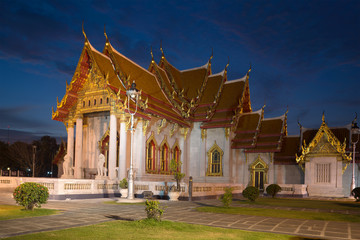 Wat Benchamabophit (Marble Temple) in Bangkok in the night illumination. Thailand