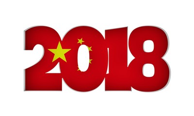 2018 Happy New Year Background for Seasonal Flyers and Greetings Card or Christmas themed invitations. Flag of the China. 3D rendering
