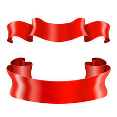 Red ribbon banners. Shiny silk title scrolls