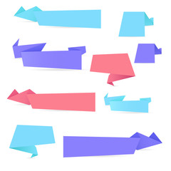 Colored origami paper banners. Red and blue