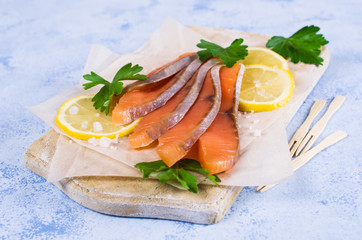Sliced salted salmon