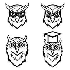 Set of the owl heads isolated on white background. Vector illustration