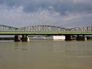 Green Railroad Bridge in Vienna Crossing the River Donau