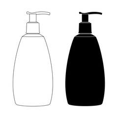Soap dispenser. Sink pump bottle. Black and white icons