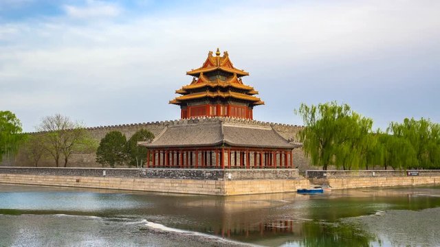 Time lapse video of Guard Tower Forbidden city in Beijing, China