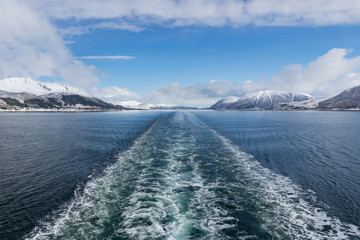 Wake of Boat Travelling through Fjords in Norway - 165255843