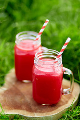 Watermelon smoothie as healthy summer drink. Fresh and vegan beverage.