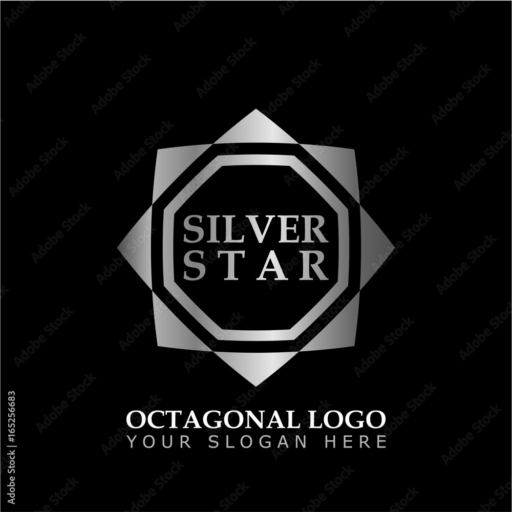 Wall mural octagonal star with silver style color on black background