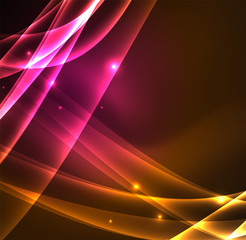 Energy lines, glowing waves in the dark, vector abstract background