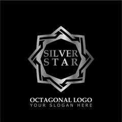 Octagonal Star With Silver Style Color on black background