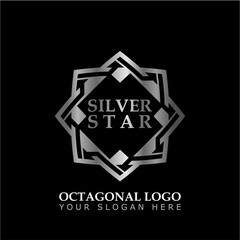 Octagonal Star With Silver Style Color on black background