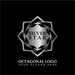 Octagonal Star With Silver Style Color on black background