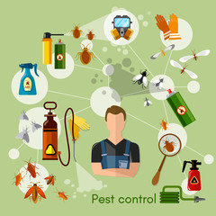 Pest control services infographics detecting exterminating insects illustration