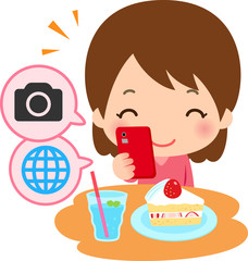 スマホで撮った写真をインターネットに投稿する女性