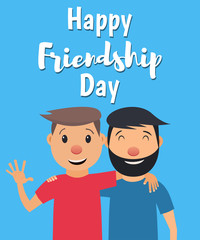Happy Friendship Day. Two friends hugging and smiling. Vector illustration in flat style
