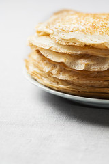 Stack of kefir (buttermilk) pancakes traditional for Russian pancake week