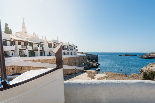 Typical boat in the streets of Menorca's fishing village