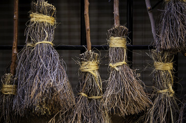 Detail of brooms for witches at halloween