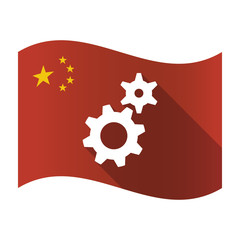 Isolated China flag with two gears