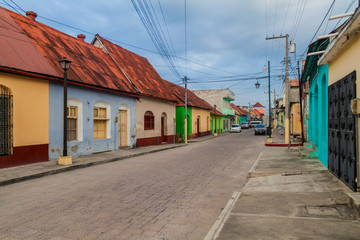 Fototapeta na wymiar Cobbled street in Flores, Guatemala