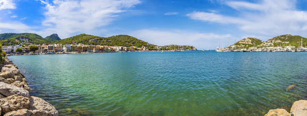Panoramic view of the harbour in Puerto Andratx (Port d'Andratx), Mallorca, Spain
