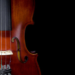 The violin on black background for isolated, Close up of violin on black background for cut of, Top view of violin musical for isolated